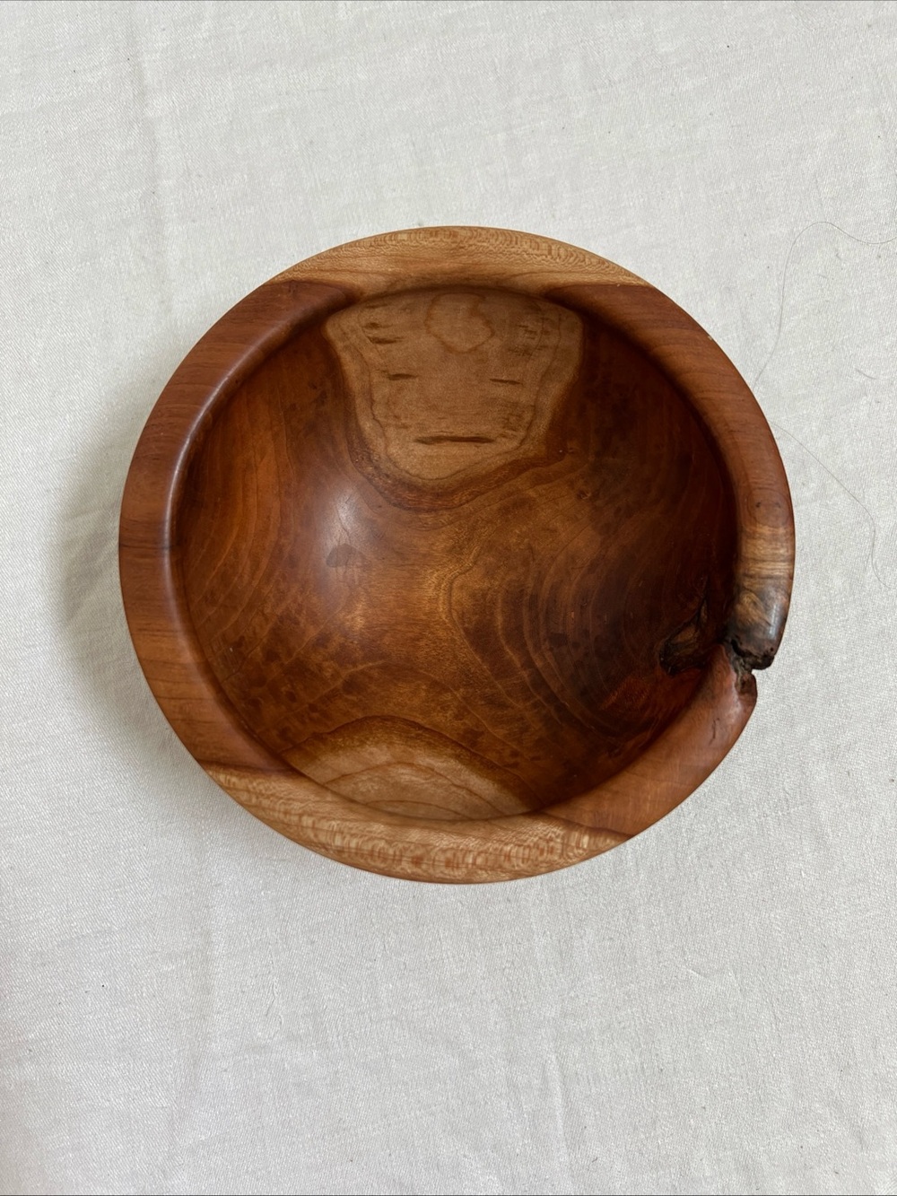Cherry Bowl Hand Turned Wooden Signed C.L. Osborn About 6" Knot On Rim Beautiful